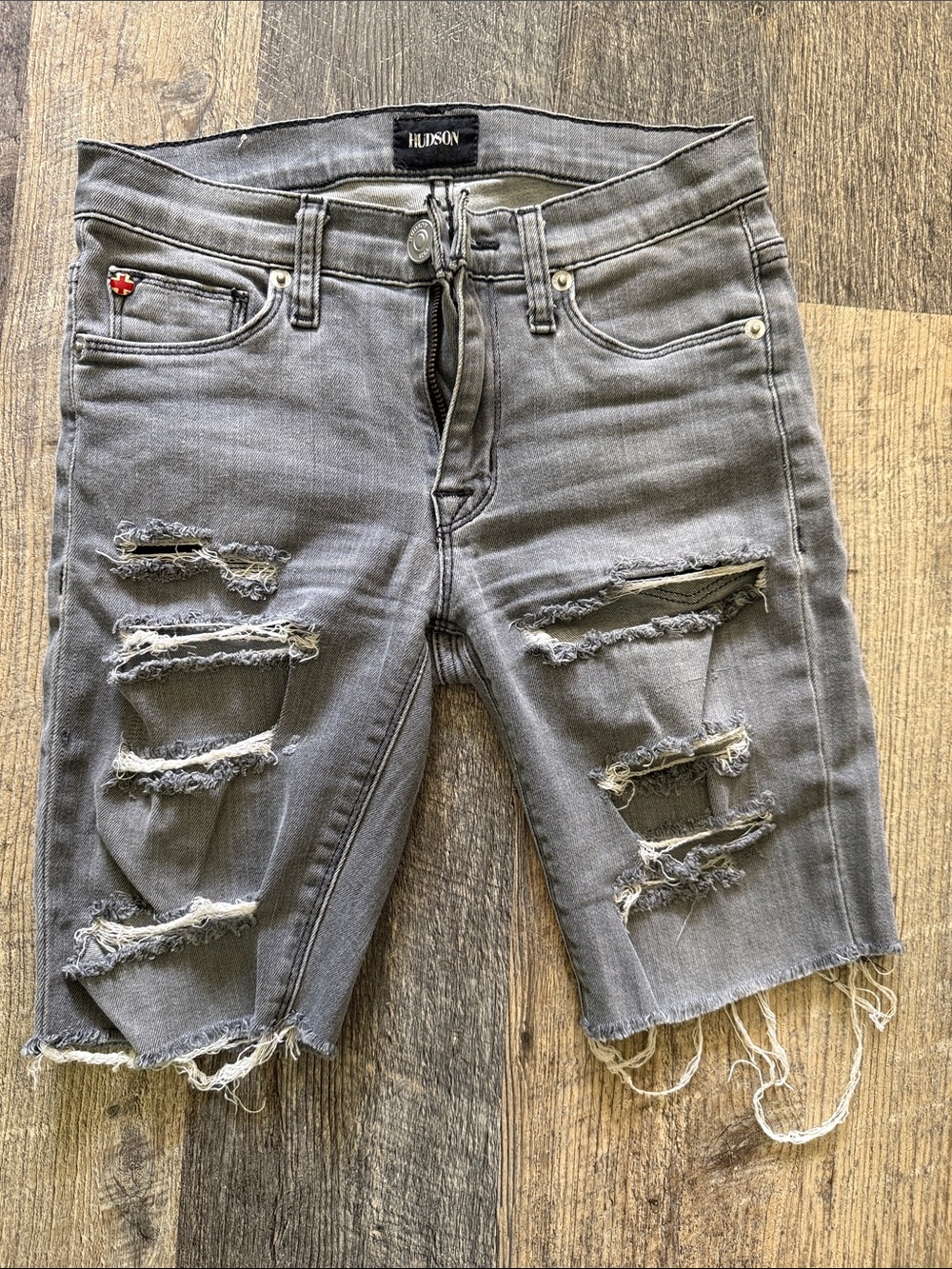 Hudson Jeans Distressed Gray Ripped Denim Shorts